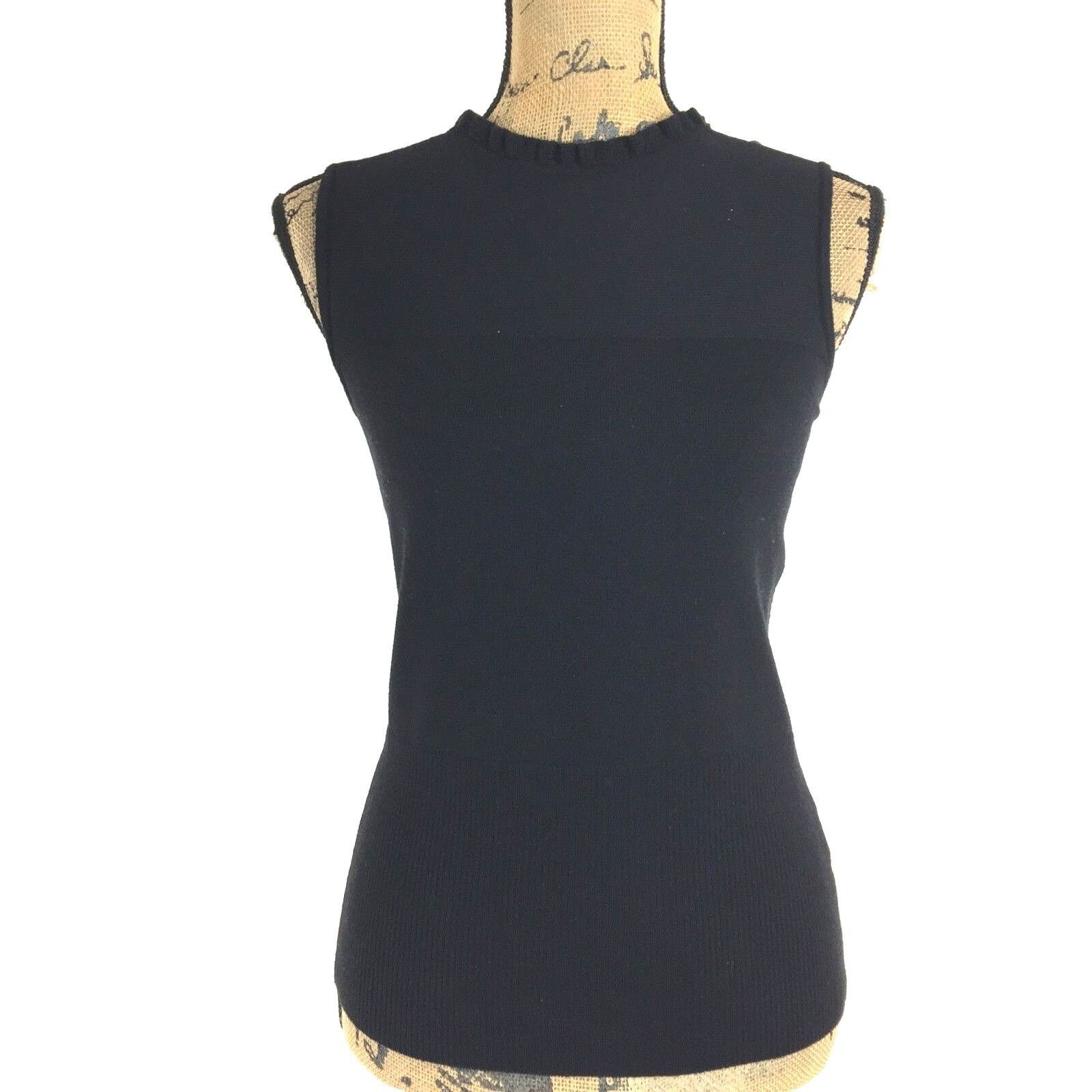 Antonio Melani Xs Top Wool Bl Basic Black Ruffle Trim Sleeveless Sweater Work Ln